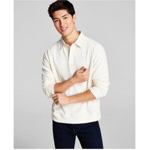 And Now This Mens Polo Sweatshirt Pullover Long Sleeve, Off-White, Size XL, NWT